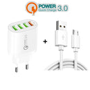QC-04 QC3.0 + 3 x USB2.0 Multi-ports Charger with 3A USB to Micro USB Data Cable, EU Plug(White)