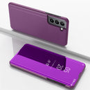 For Samsung Galaxy S22 Plus 5G Plated Mirror Horizontal Flip Leather Case with Holder(Purple)
