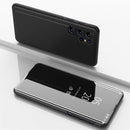 For Samsung Galaxy S22 Ultra 5G Plated Mirror Horizontal Flip Leather Case with Holder(Black)