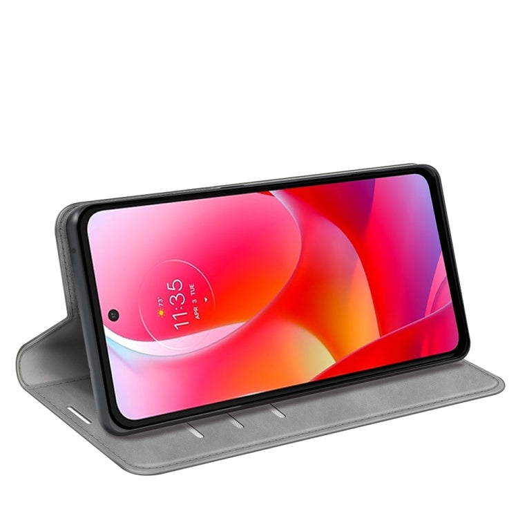 For Motorola Moto G Power 2022 Retro-skin Magnetic Suction Phone Leather Case with Holder & Card Slots & Wallet(Grey)