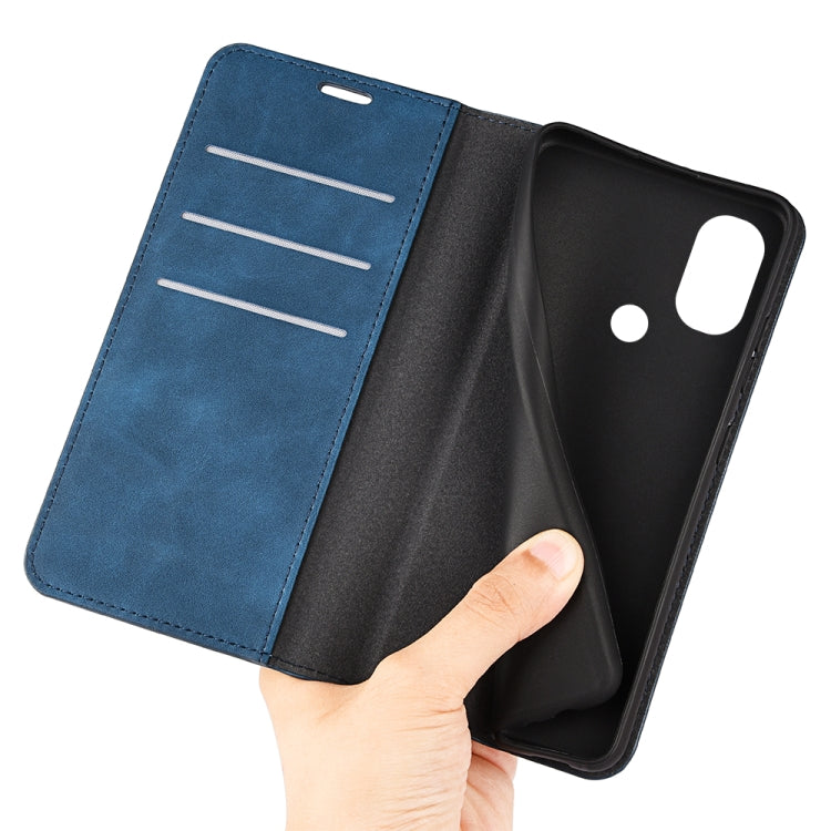 For Motorola Moto G Power 2022 Retro-skin Magnetic Suction Phone Leather Case with Holder & Card Slots & Wallet(Dark Blue)