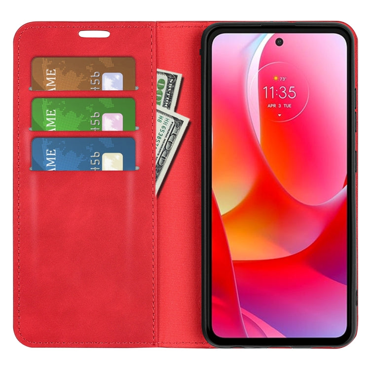 For Motorola Moto G Power 2022 Retro-skin Magnetic Suction Phone Leather Case with Holder & Card Slots & Wallet(Red)