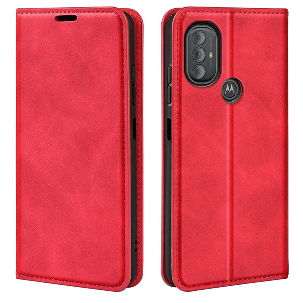 For Motorola Moto G Power 2022 Retro-skin Magnetic Suction Phone Leather Case with Holder & Card Slots & Wallet(Red)