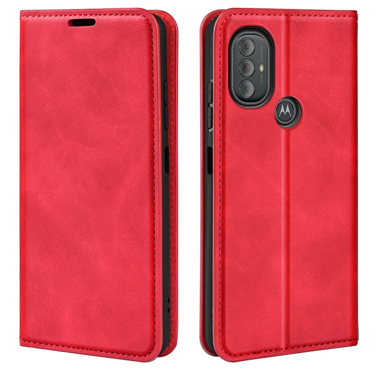 For Motorola Moto G Power 2022 Retro-skin Magnetic Suction Phone Leather Case with Holder & Card Slots & Wallet(Red)