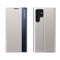 For Samsung Galaxy S22 Ultra 5G Side Display Magnetic Flip Plain Cloth + PC Case with Holder & Sleep / Wake-up Function(Silver)