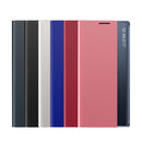 For Samsung Galaxy S22 Ultra 5G Side Display Magnetic Flip Plain Cloth + PC Case with Holder & Sleep / Wake-up Function(Silver)