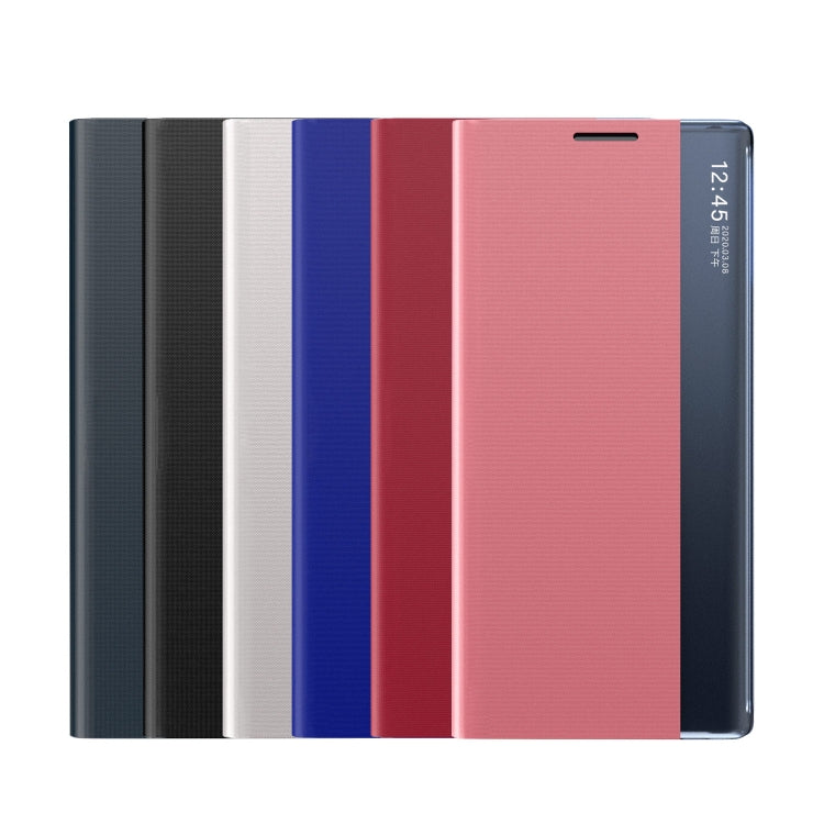 For Samsung Galaxy S22 Ultra 5G Side Display Magnetic Flip Plain Cloth + PC Case with Holder & Sleep / Wake-up Function(Silver)