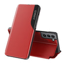 For Samsung Galaxy S22 5G Side Display Shockproof Horizontal Flip Leather Case with Holder(Red)