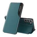 For Samsung Galaxy S22 5G Side Display Shockproof Horizontal Flip Leather Case with Holder(Green)