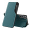 For Samsung Galaxy S22 5G Side Display Shockproof Horizontal Flip Leather Case with Holder(Green)