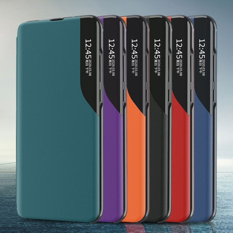 For Samsung Galaxy S22 5G Side Display Shockproof Horizontal Flip Leather Case with Holder(Black)