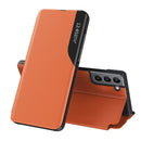 For Samsung Galaxy S22 Plus 5G Side Display Shockproof Horizontal Flip Leather Case with Holder(Orange)
