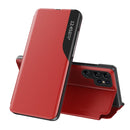 For Samsung Galaxy S22 Ultra 5G Side Display Shockproof Horizontal Flip Leather Case with Holder(Red)