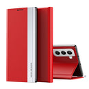 For Samsung Galaxy S22 5G Side Electroplated Magnetic Ultra-Thin Horizontal Flip Leather Case with Holder(Red)