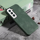 Ring Holder PU Phone Case For Samsung Galaxy S22 5G(Dark green)