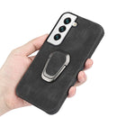Ring Holder PU Phone Case For Samsung Galaxy S22 5G(Dark green)