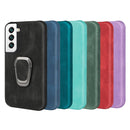 Ring Holder PU Phone Case For Samsung Galaxy S22 5G(Mint Green)