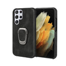 Ring Holder PU Phone Case For Samsung Galaxy S22 Ultra 5G(Black)