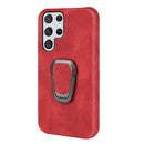 Ring Holder PU Phone Case For Samsung Galaxy S22 Ultra 5G(Red)