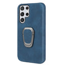 Ring Holder PU Phone Case For Samsung Galaxy S22 Ultra 5G(Blue)