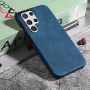 Ring Holder PU Phone Case For Samsung Galaxy S22 Ultra 5G(Blue)