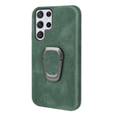 Ring Holder PU Phone Case For Samsung Galaxy S22 Ultra 5G(Dark Green)