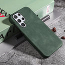 Ring Holder PU Phone Case For Samsung Galaxy S22 Ultra 5G(Dark Green)