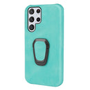 Ring Holder PU Phone Case For Samsung Galaxy S22 Ultra 5G(Mint Green)