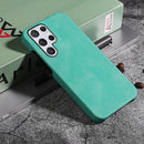 Ring Holder PU Phone Case For Samsung Galaxy S22 Ultra 5G(Mint Green)
