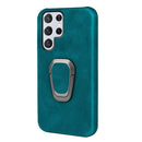 Ring Holder PU Phone Case For Samsung Galaxy S22 Ultra 5G(Cyan)