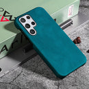 Ring Holder PU Phone Case For Samsung Galaxy S22 Ultra 5G(Cyan)