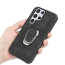 Ring Holder PU Phone Case For Samsung Galaxy S22 Ultra 5G(Red)