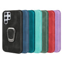 Ring Holder PU Phone Case For Samsung Galaxy S22 Ultra 5G(Red)