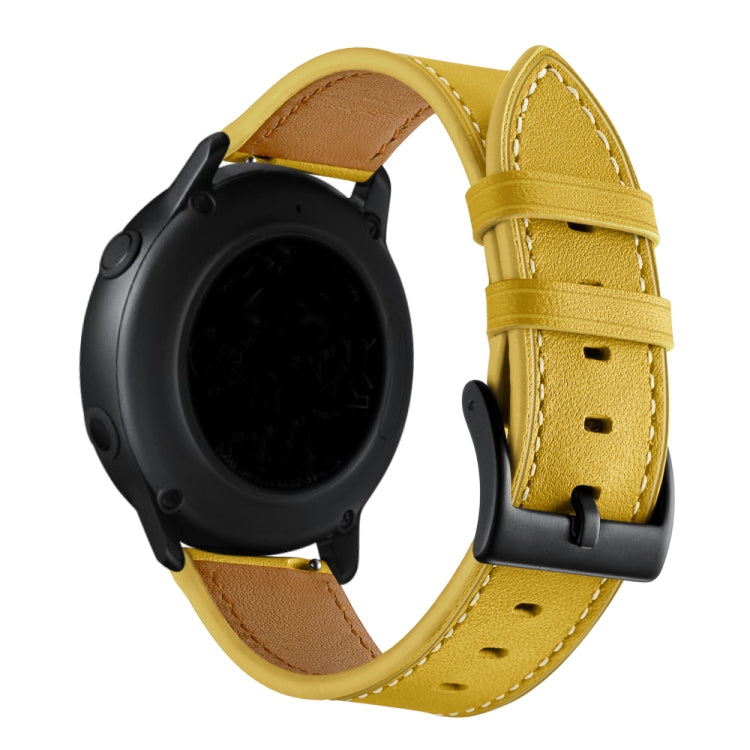 For Huawei Watch GT3 42mm / Watch GT2 42mm First Layer Leather Sewing Thread Watch Band (Yellow)