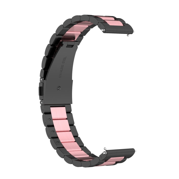 For Huawei watch GT 3 42mm / Watch GT 2 42mm Three Bead Stainless Steel Watch Band (Black Pink)