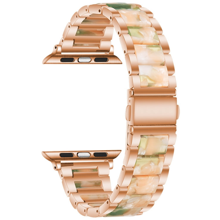 Metal + Resin Watch Band For Apple Watch Series 7 41mm / 6&SE&5&4 40mm / 3&2&1 38mm(Rose Gold Pink)