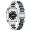 Metal + Resin Watch Band For Apple Watch Series 7 45mm / 6&SE&5&4 44mm / 3&2&1 42mm(Silver Blue)