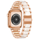 Metal + Resin Watch Band For Apple Watch Series 7 45mm / 6&SE&5&4 44mm / 3&2&1 42mm(Rose Gold White)