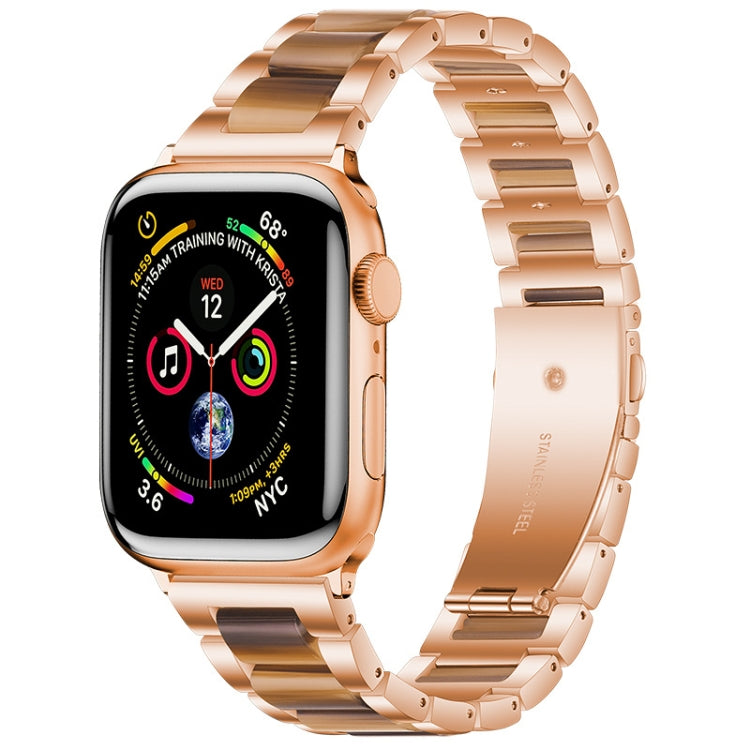 Metal + Resin Watch Band For Apple Watch Series 7 45mm / 6&SE&5&4 44mm / 3&2&1 42mm(Rose Gold Brown)