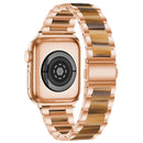 Metal + Resin Watch Band For Apple Watch Series 7 45mm / 6&SE&5&4 44mm / 3&2&1 42mm(Rose Gold Brown)