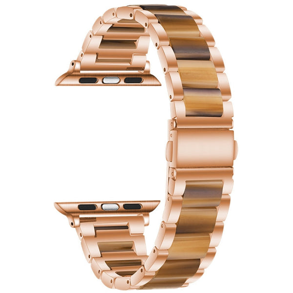 Metal + Resin Watch Band For Apple Watch Series 7 45mm / 6&SE&5&4 44mm / 3&2&1 42mm(Rose Gold Brown)