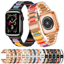 Metal + Resin Watch Band For Apple Watch Series 7 45mm / 6&SE&5&4 44mm / 3&2&1 42mm(Rose Gold Brown)
