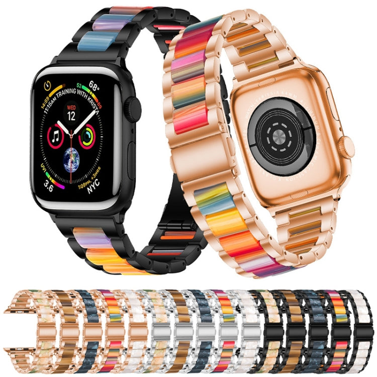 Metal + Resin Watch Band For Apple Watch Series 7 45mm / 6&SE&5&4 44mm / 3&2&1 42mm(Rose Gold Brown)