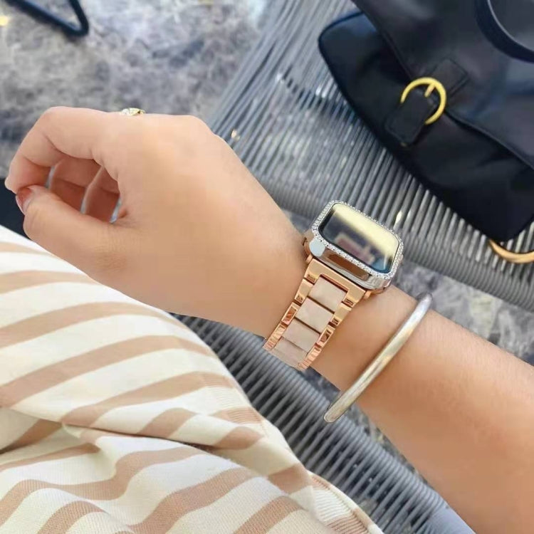 Metal + Resin Watch Band For Apple Watch Series 7 45mm / 6&SE&5&4 44mm / 3&2&1 42mm(Rose Gold Brown)