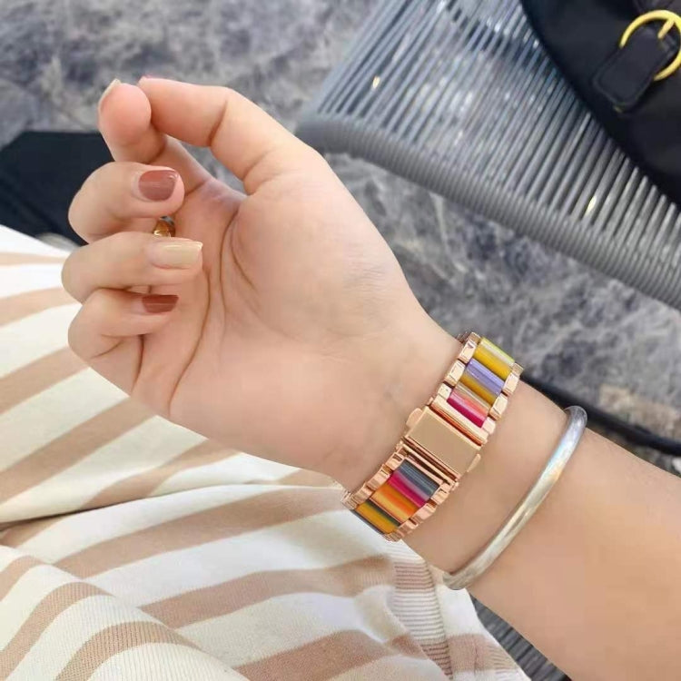 Metal + Resin Watch Band For Apple Watch Series 7 45mm / 6&SE&5&4 44mm / 3&2&1 42mm(Rose Gold Brown)