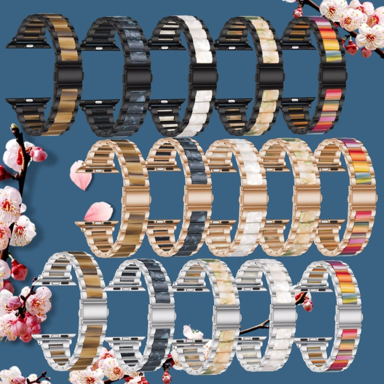Metal + Resin Watch Band For Apple Watch Series 7 45mm / 6&SE&5&4 44mm / 3&2&1 42mm(Rose Gold Brown)