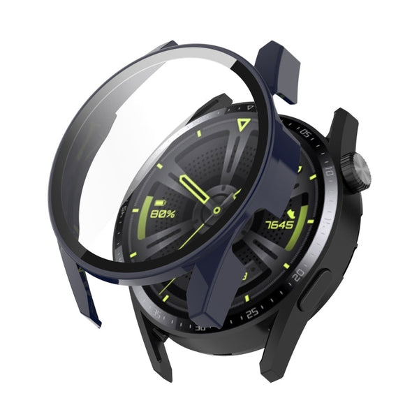 For Huawe Watch GT 3 46mm Shockproof PC Case with Tempered Glass Film(Ink Blue)