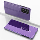 For Samsung Galaxy A33 5G Plated Mirror Flip Leather Case with Holder(Purple Blue)