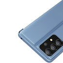 For Samsung Galaxy A33 5G Plated Mirror Flip Leather Case with Holder(Blue)