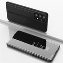 For Samsung Galaxy A73 5G Plated Mirror Flip Leather Case with Holder(Black)